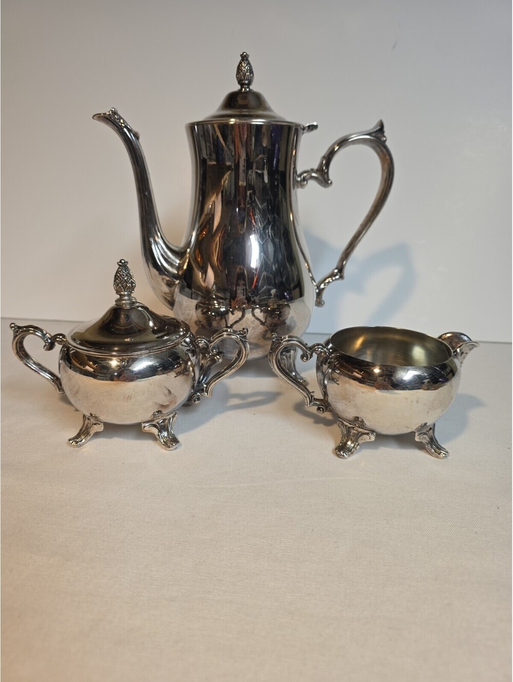 Silverplated Ornate Footed Teapot Sugar Creamer International Silver Co Set